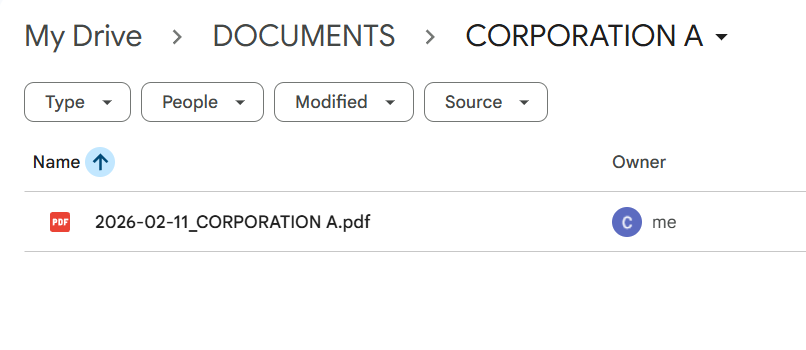 Filed in Google Drive - Corporation A